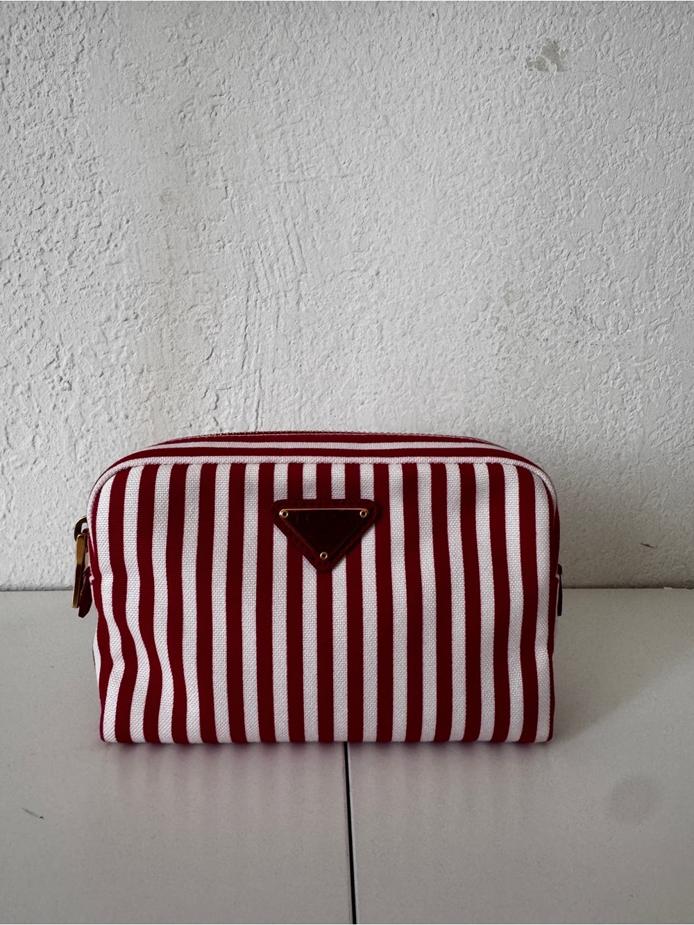 Prada Red and White Striped Canvas Cosmetic Pouch - Picture 4 of 11